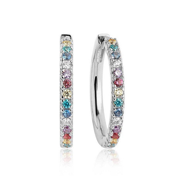 Ellera Grande creoler i rhodineret 925 sterlingsølv med pastelfarvede zirkoner fra Sif Jakobs Jewellery (Ø20 mm).